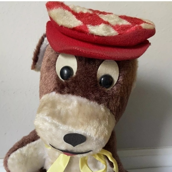 VINTAGE 1950s Or Older stuffed animal dog 20 Inch With Red Hat - Picture 2 of 4